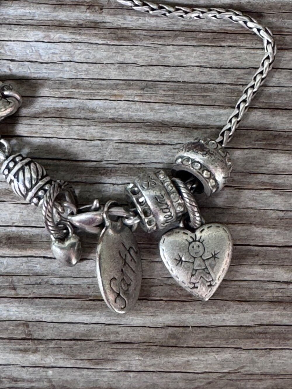 Brighton Style Charm Bracelet Faith Heart Beads Silver Tone European Chain - Picture 2 of 5